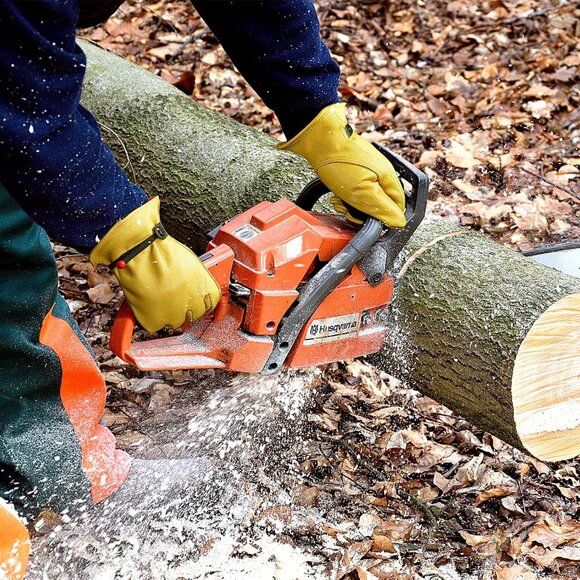 Women's Yellow Cowhide Garden Leather Gloves for Construction Utility Chainsaw - Picture 5 of 8